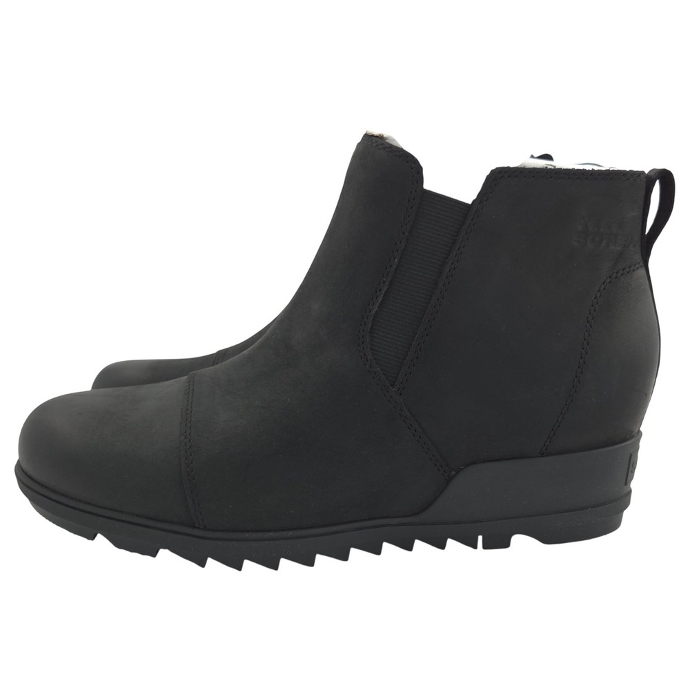 Sorel Evie Pull On Booties Women 11 Black Waterproof Leather Wedge Boot NEW - Picture 3 of 11